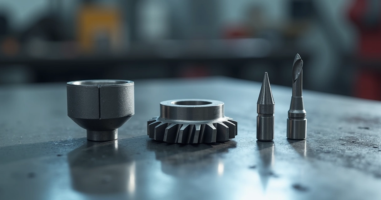 Comparação visual de componentes industriais de carbeto de tungstênio e de aço especial 