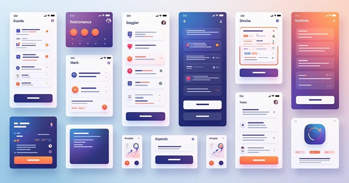 Vários componentes de interface digital lado a lado