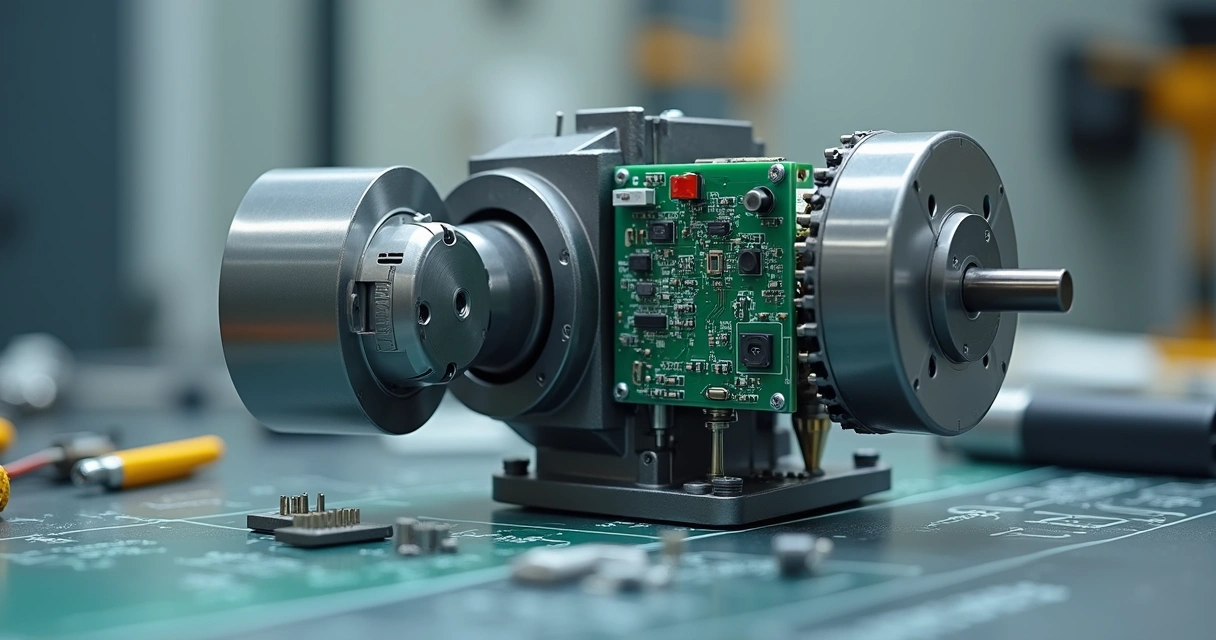 Componentes internos de um servomotor industrial desmontado