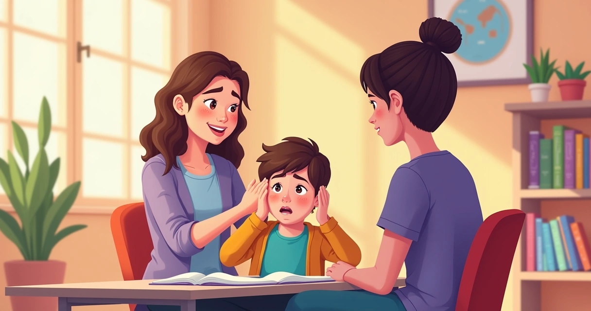 Terapeuta auxiliando criança autista durante crise sensorial 