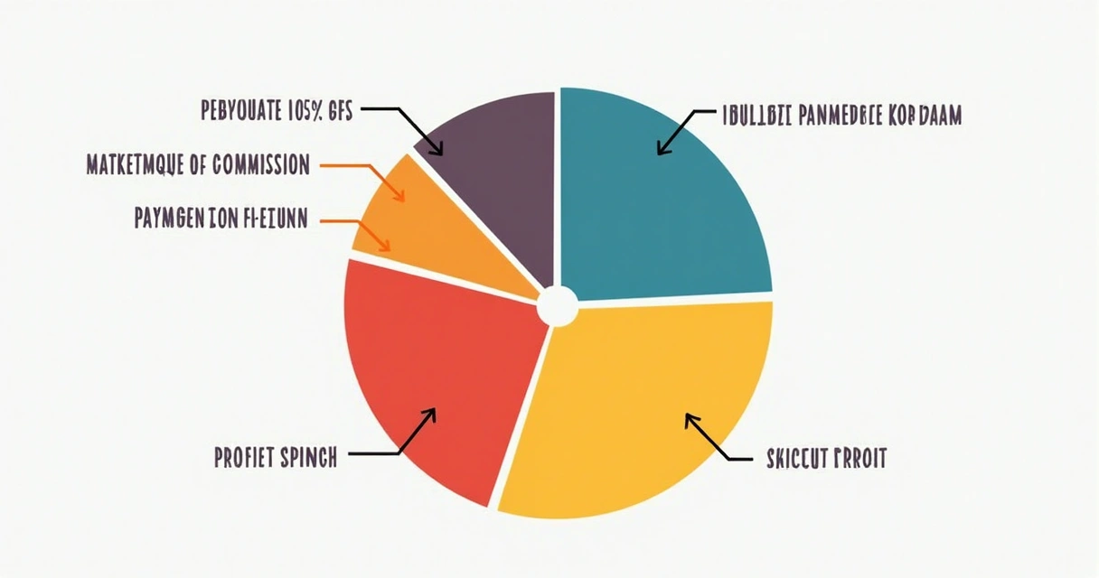 Desenho do cálculo da margem de um produto de e-commerce, mostrando cada custo como fatias de um gráfico, com destaque para a comissão, frete, e lucro baixo. 