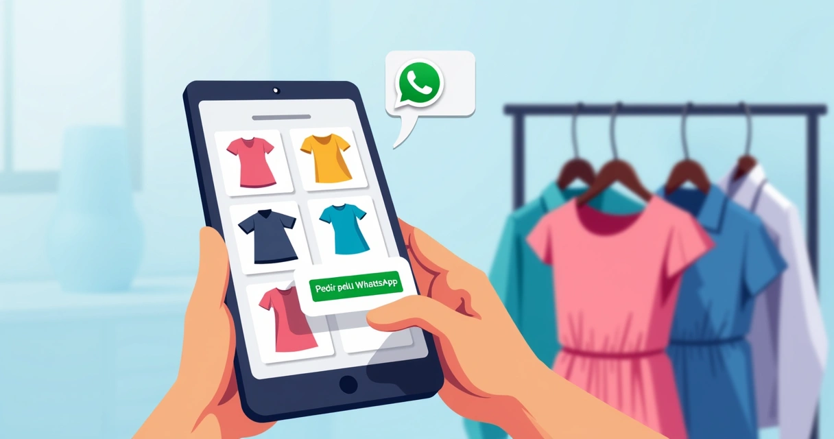 Cliente realizando pedido de roupas pelo catálogo digital e WhatsApp 