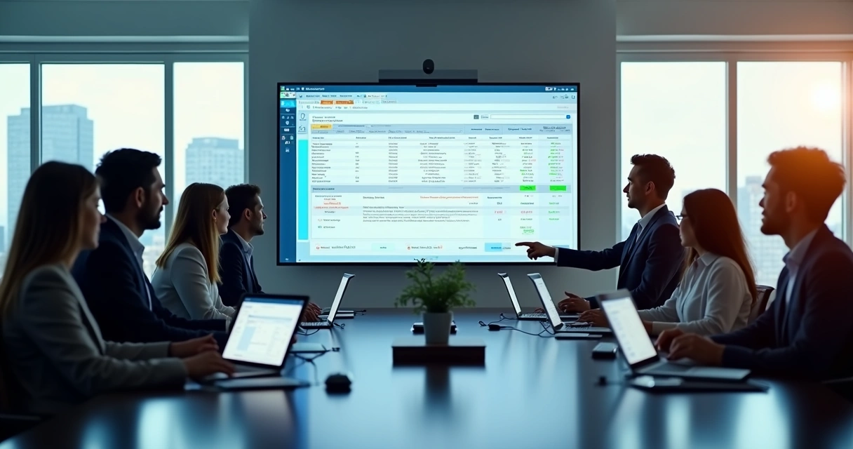 Painel digital mostrando consolidação de pedidos de várias franquias em uma compra coletiva 