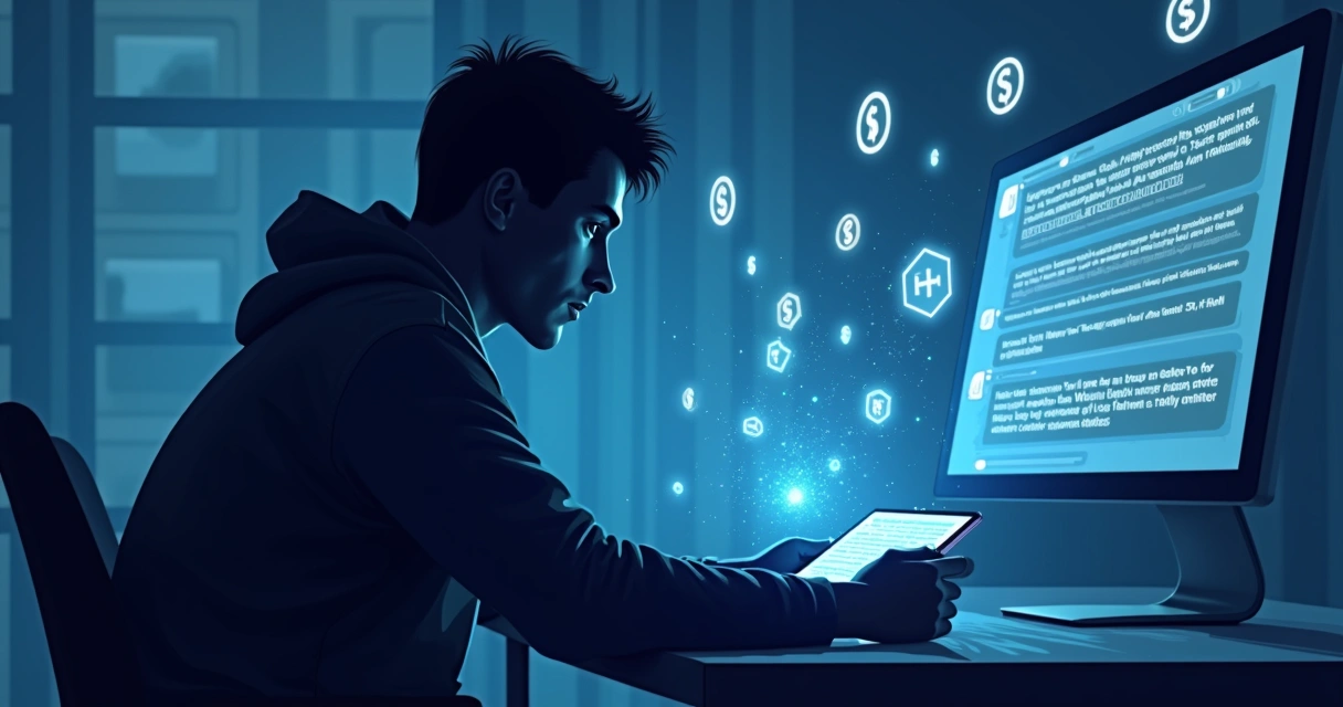 Pessoa olhando uma tela de smartphone com muitas mensagens em grupo de Telegram, ambiente de comércio digital 