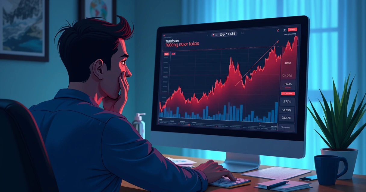 Pessoa analisando em um computador um gráfico de fundo imobiliário em queda
