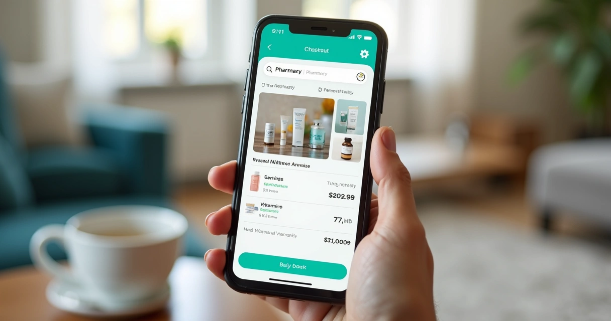 Pessoa compra remédios no celular 