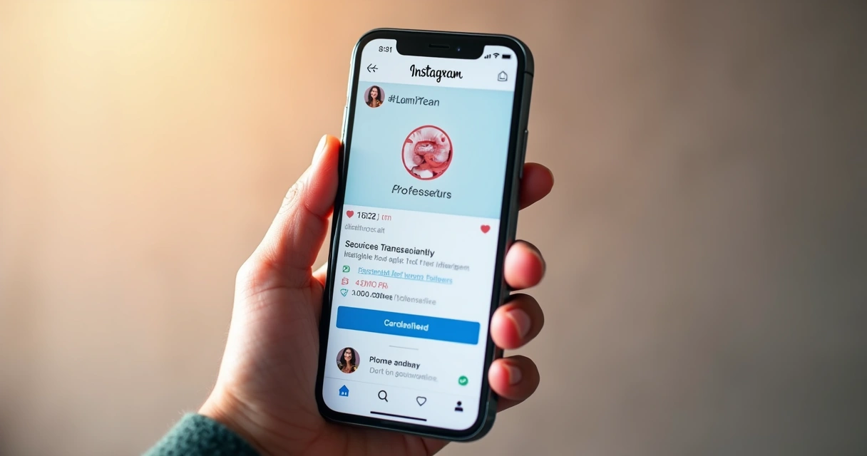Cell phone displaying app for secure follower purchase.