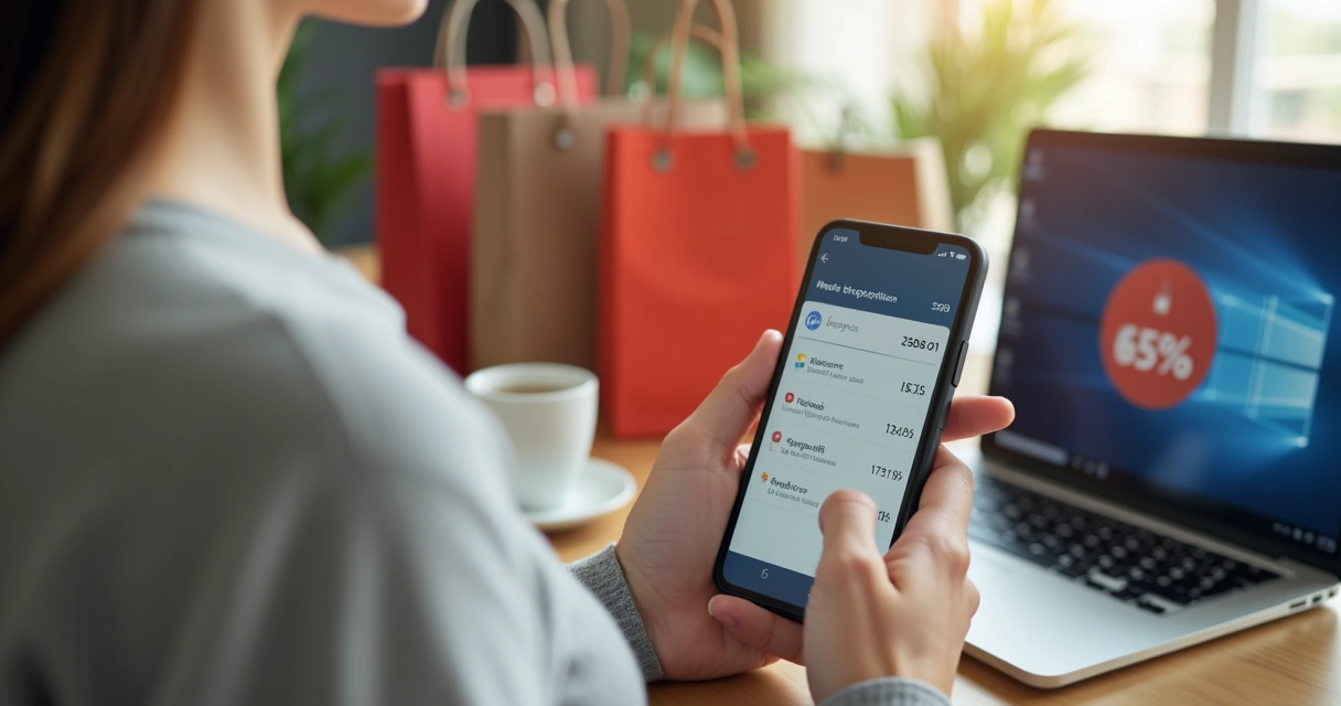 Cliente conferindo informações de compra segura em marketplace digital 