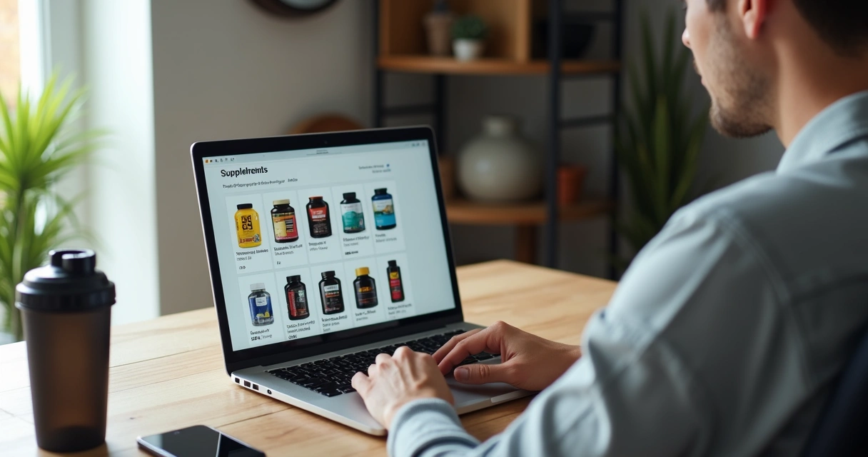 Pessoa usando notebook para comprar suplemento online