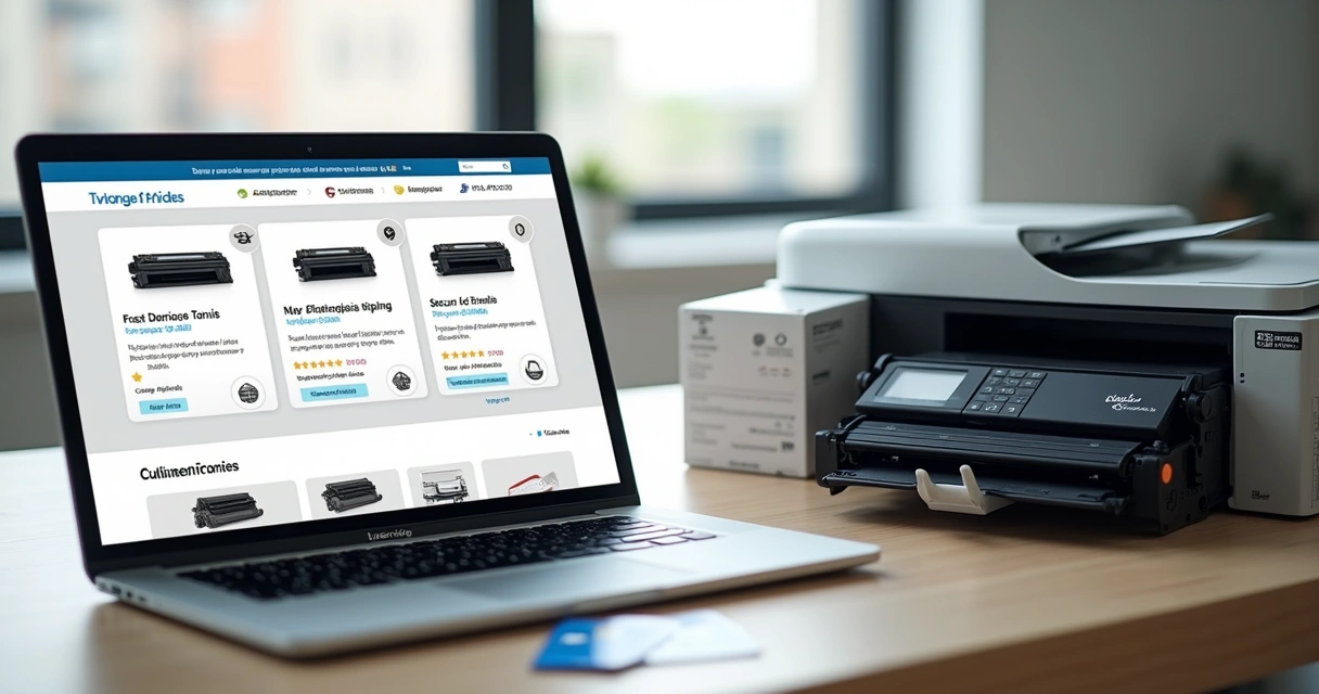 Cliente comprando toner de impressora confiável em loja online no Brasil pelo notebook 