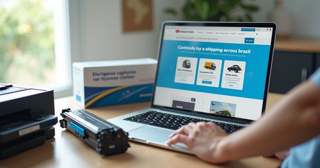 Pessoa comprando toner de impressora em loja online confiável no notebook 