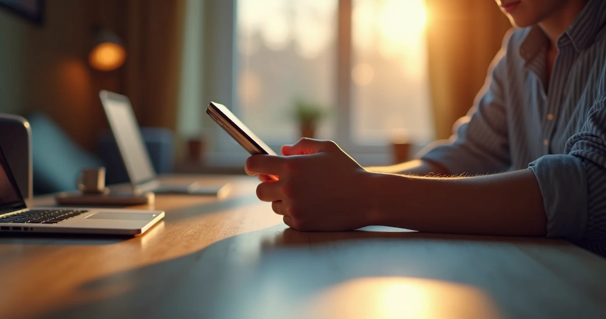 Pessoa fazendo compra online pelo smartphone em ambiente iluminado 