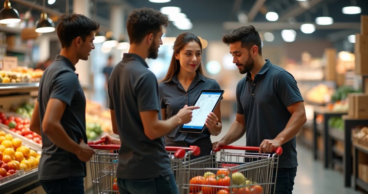 Equipe fazendo compras planejadas para restaurante