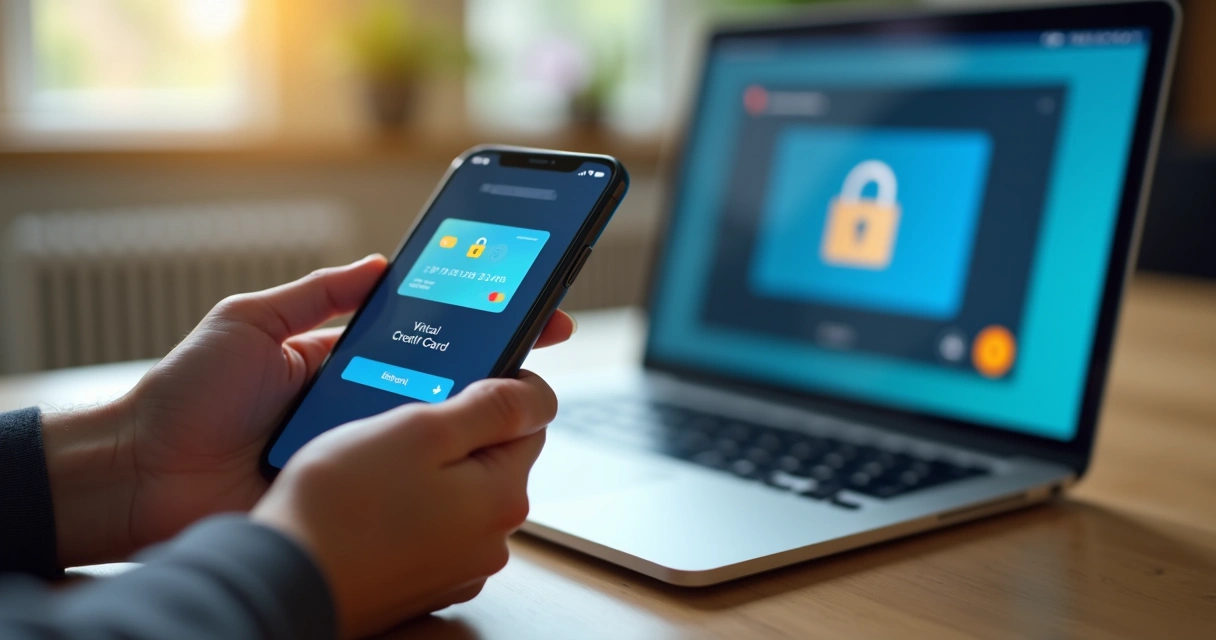 Pessoa usando cartão virtual no celular para compras online 