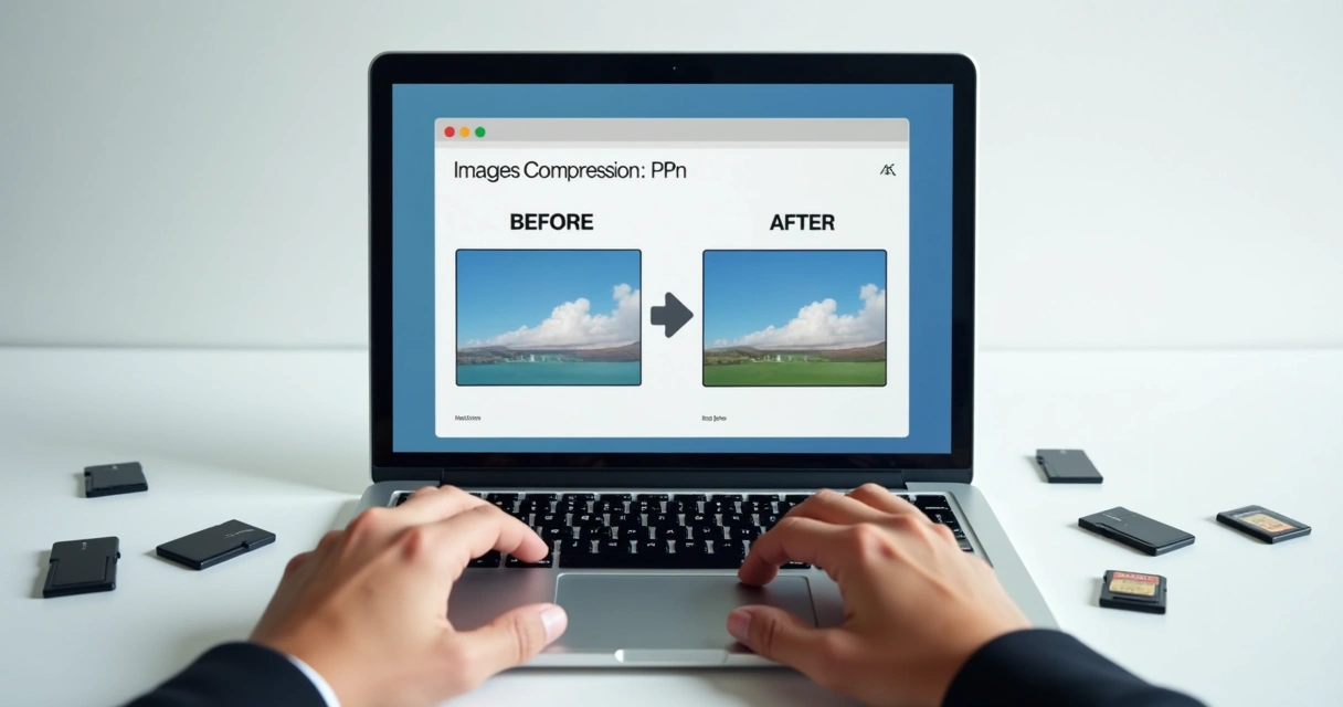 Exemplo de ferramenta de compressão de imagem na tela de um notebook 
