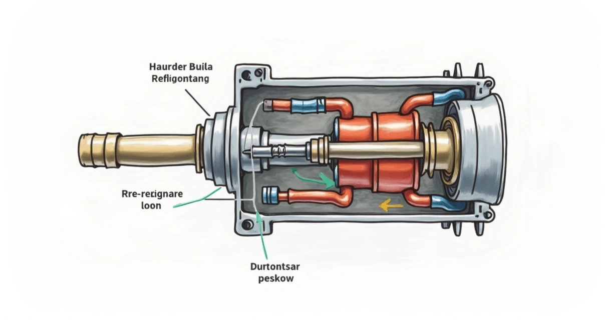 Desenho detalhado de compressor de geladeira seccionado 