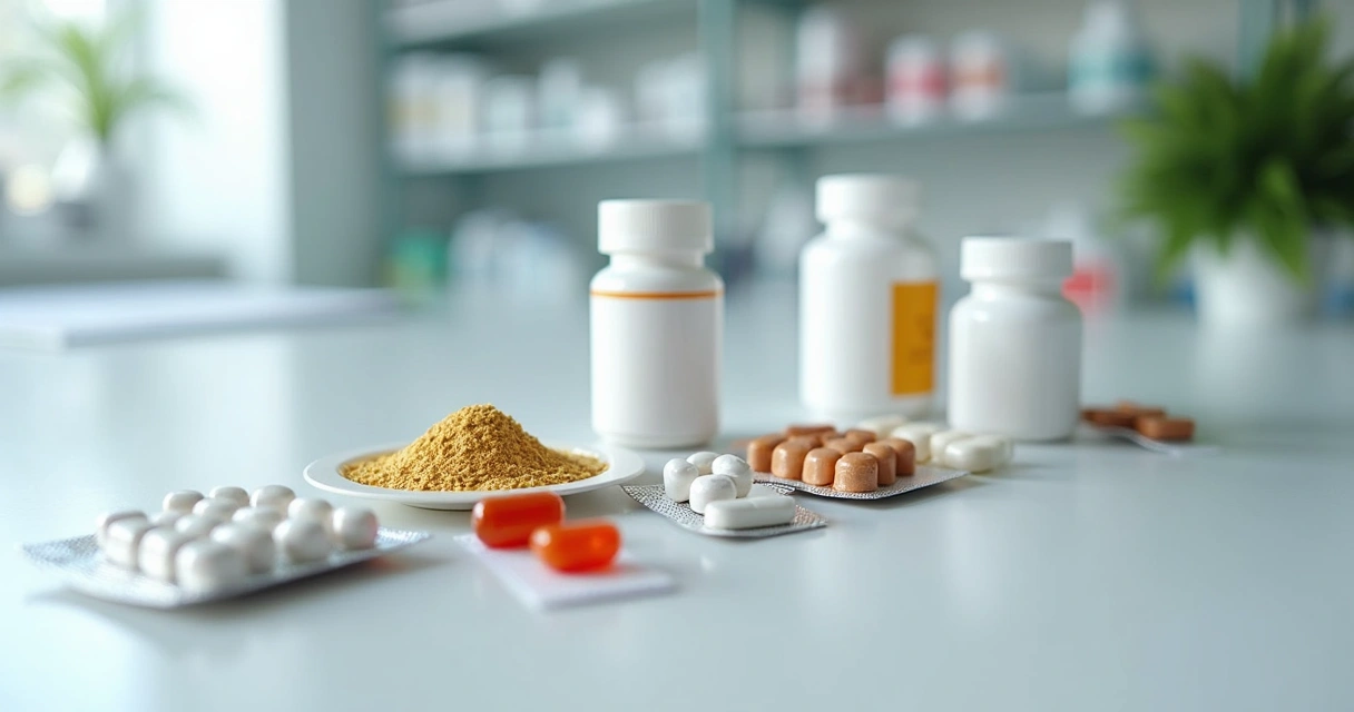 Variados formatos de medicamentos manipulados sobre bancada