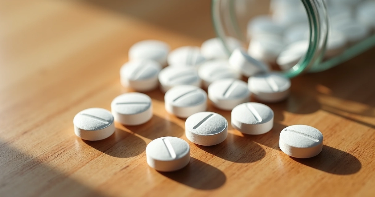 Comprimidos de metformina dispostos sobre uma mesa 