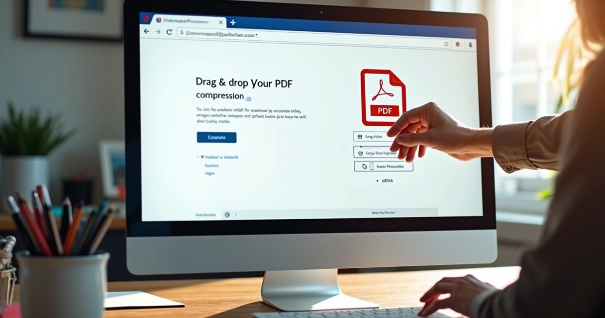 Tela de computador mostrando ferramenta online para compactar PDF 