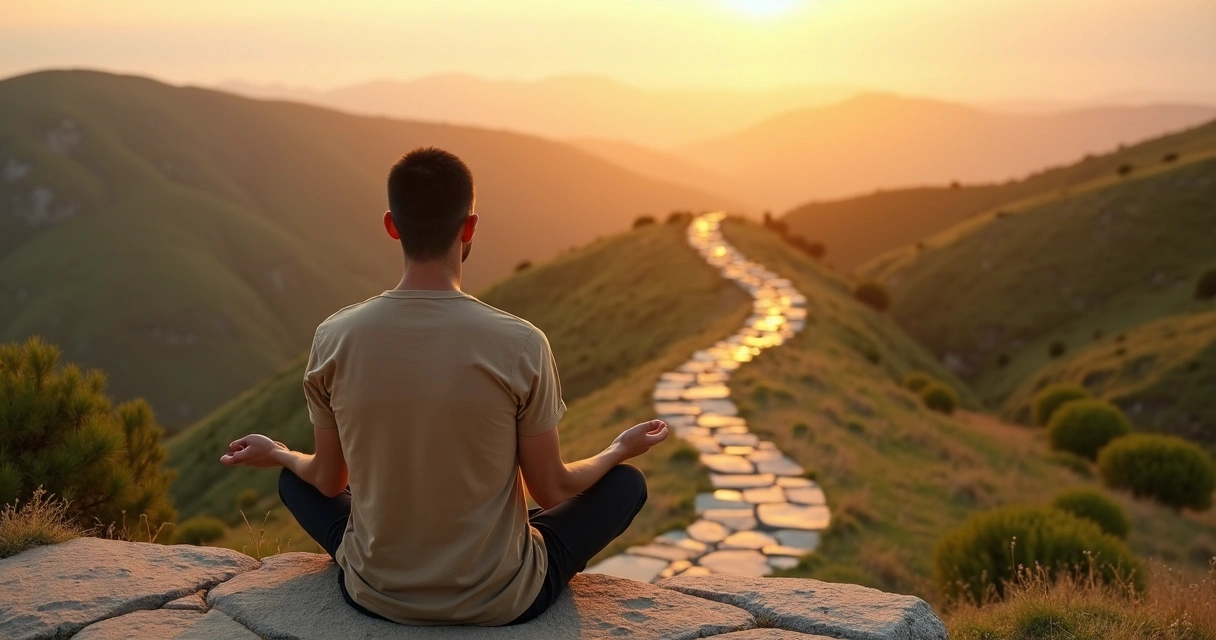 Pessoa sentada em reflexão diante de caminho se abrindo em direção à luz 