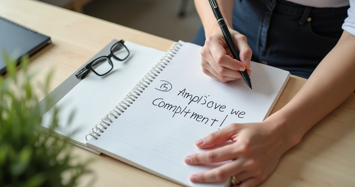 Pessoa escrevendo compromisso em caderno 