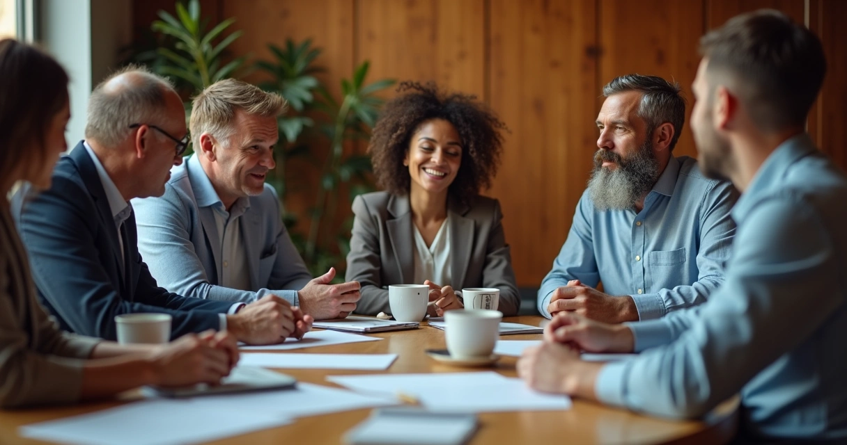 Grupo de pessoas conversando sobre compromissos para 2026 em uma mesa redonda