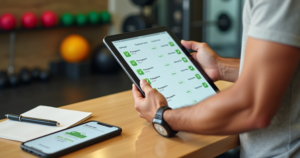 Dona de pequena academia conferindo confirmação automática de pagamento Pix em tablet 