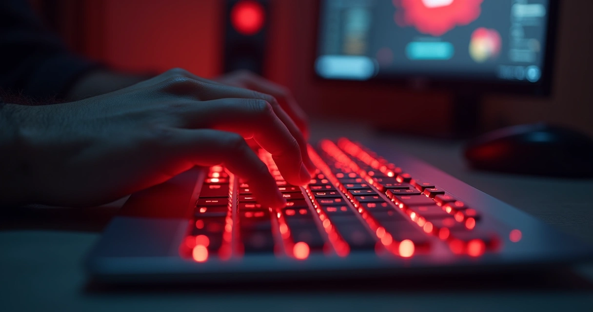 Teclado de computador com luzes vermelhas simbolizando perigo 