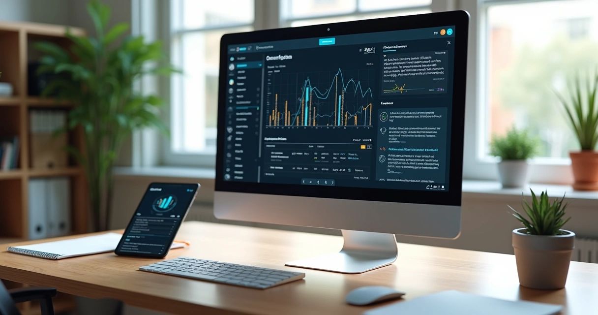 Computador com tela exibindo análise detalhada de texto gerado por inteligência artificial 