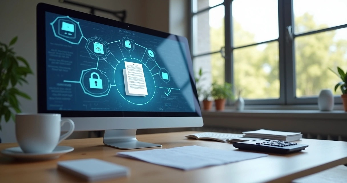 Tela de computador com documentos digitais sendo baixados 
