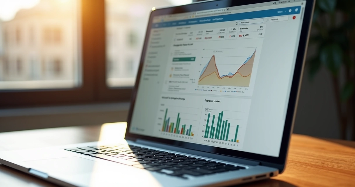 Tela de computador mostrando gráficos de leilão imobiliário 