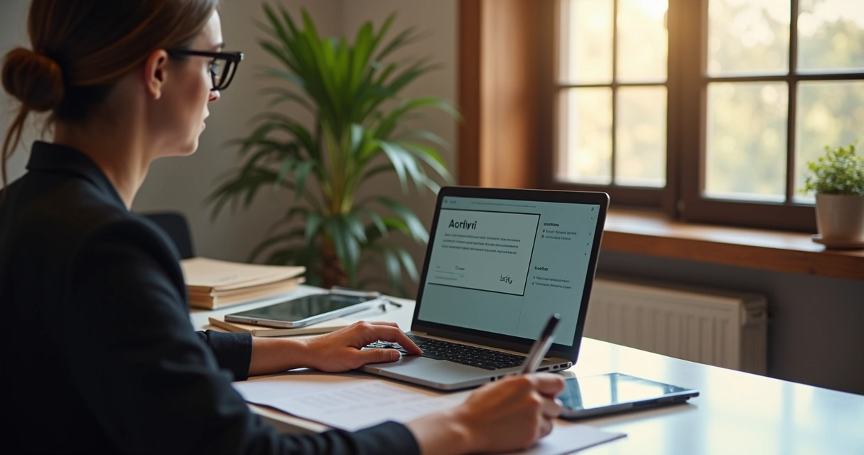 Pessoa usando um notebook para consultar licitações públicas 
