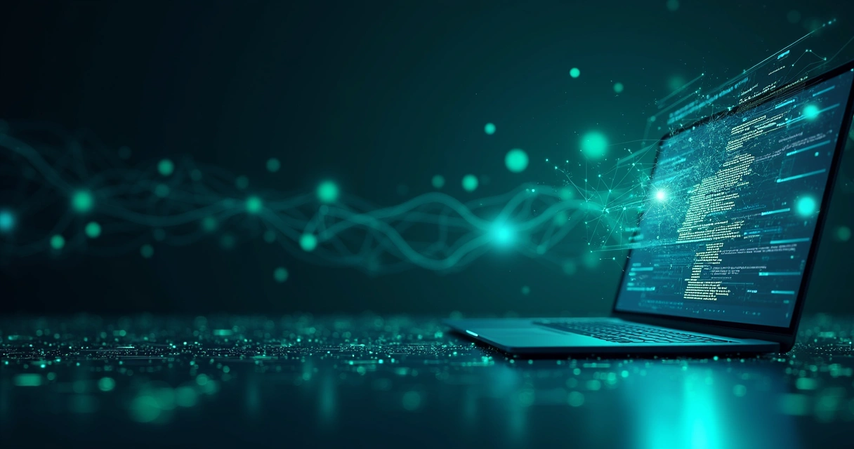 Rede neural ilustrada com linhas e nós em computador moderno