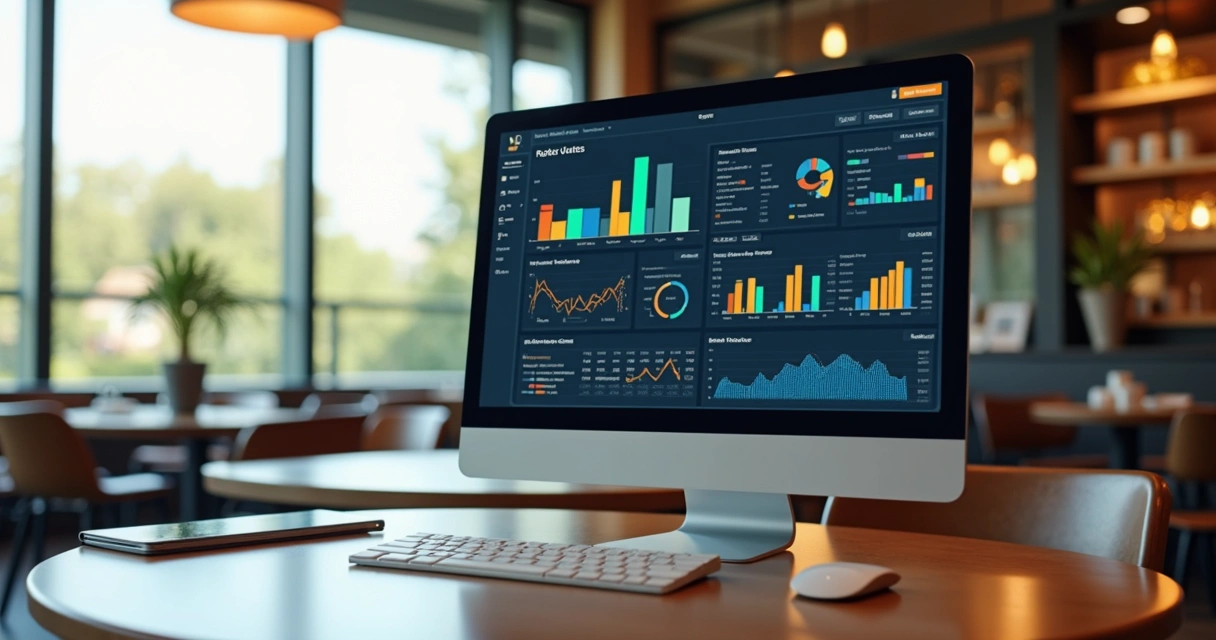 Software de gestão financeira para restaurante em tela de computador 