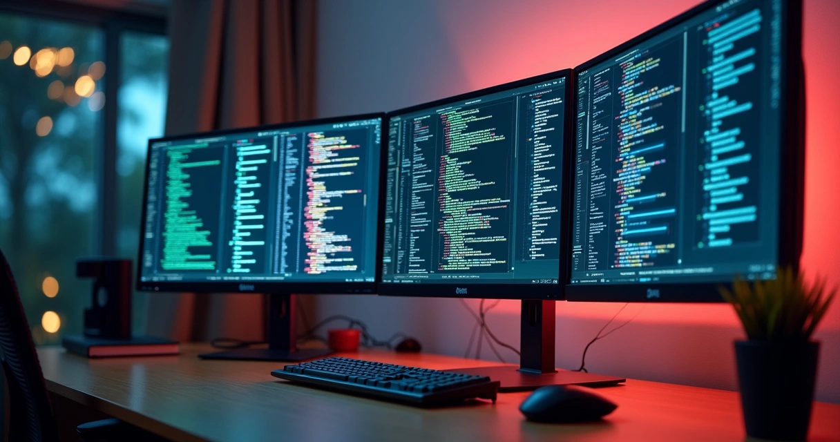 Monitor de computador exibindo linhas de código e gráficos 
