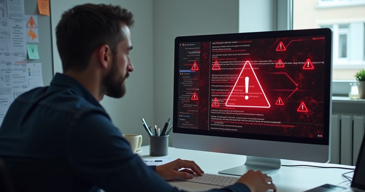 Person at a desk receives a breach notification on computer screen 