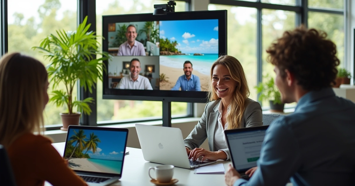 Agente de viagens em videoconferência com clientes 