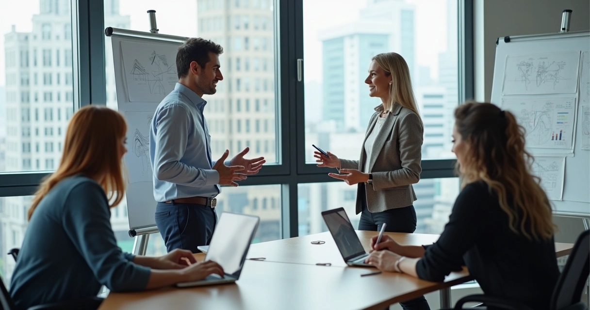 Vendedores em reunião praticando comunicação assertiva 