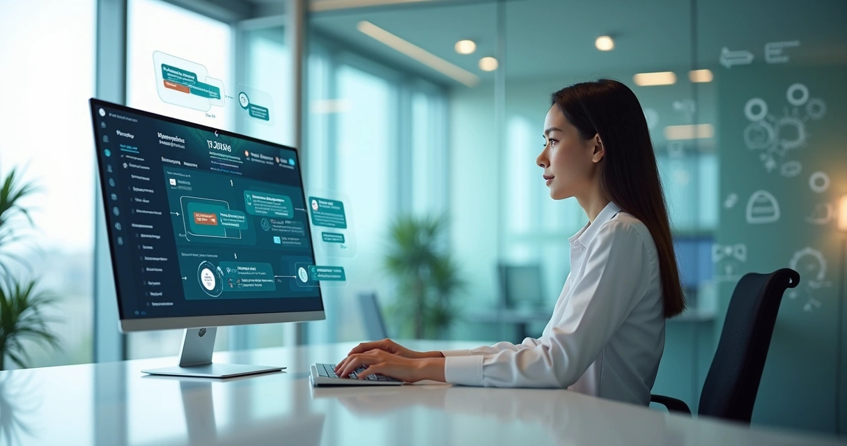 Recrutadora analisa painel digital de comunicação automatizada com candidatos 