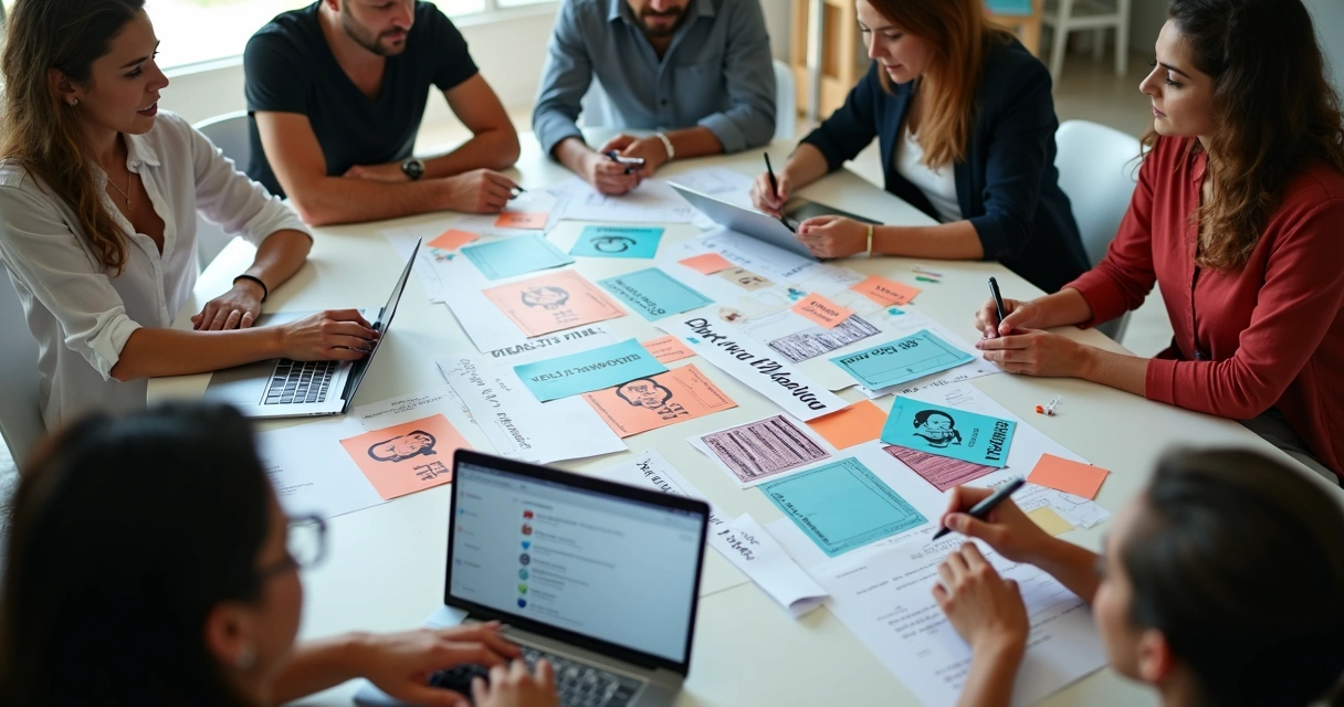 Equipe de campanha organizando material político na mesa