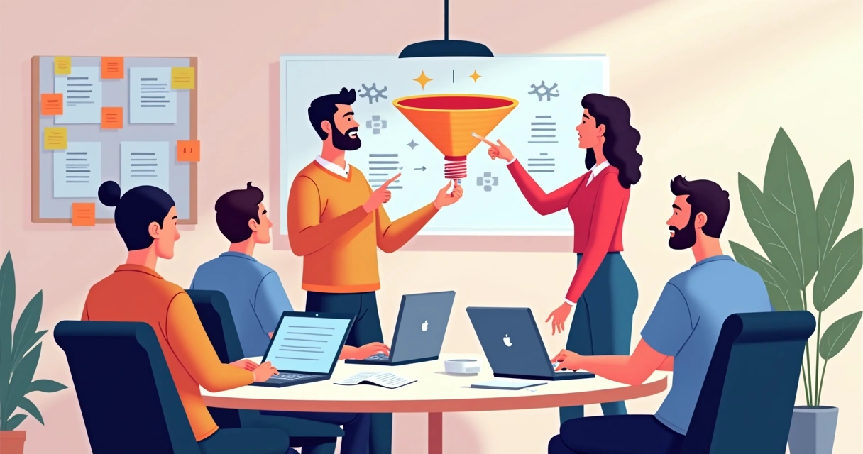 Time de gestão e parceiros discutindo estratégias em reunião. 