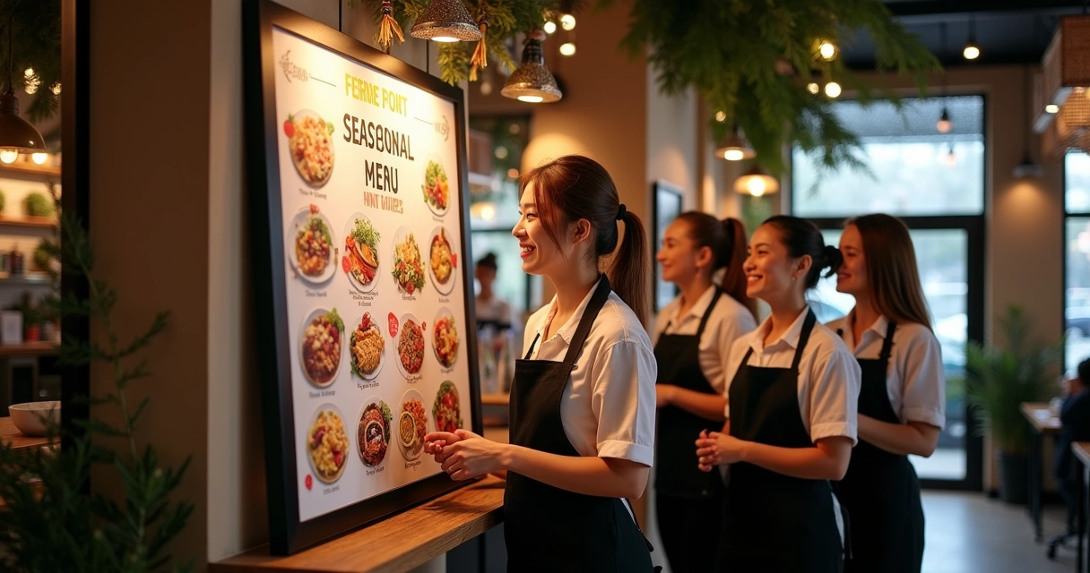 Equipe de restaurante anunciando novo cardápio sazonal 