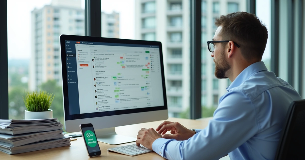 Síndico utilizando plataforma de comunicação centralizada no computador 