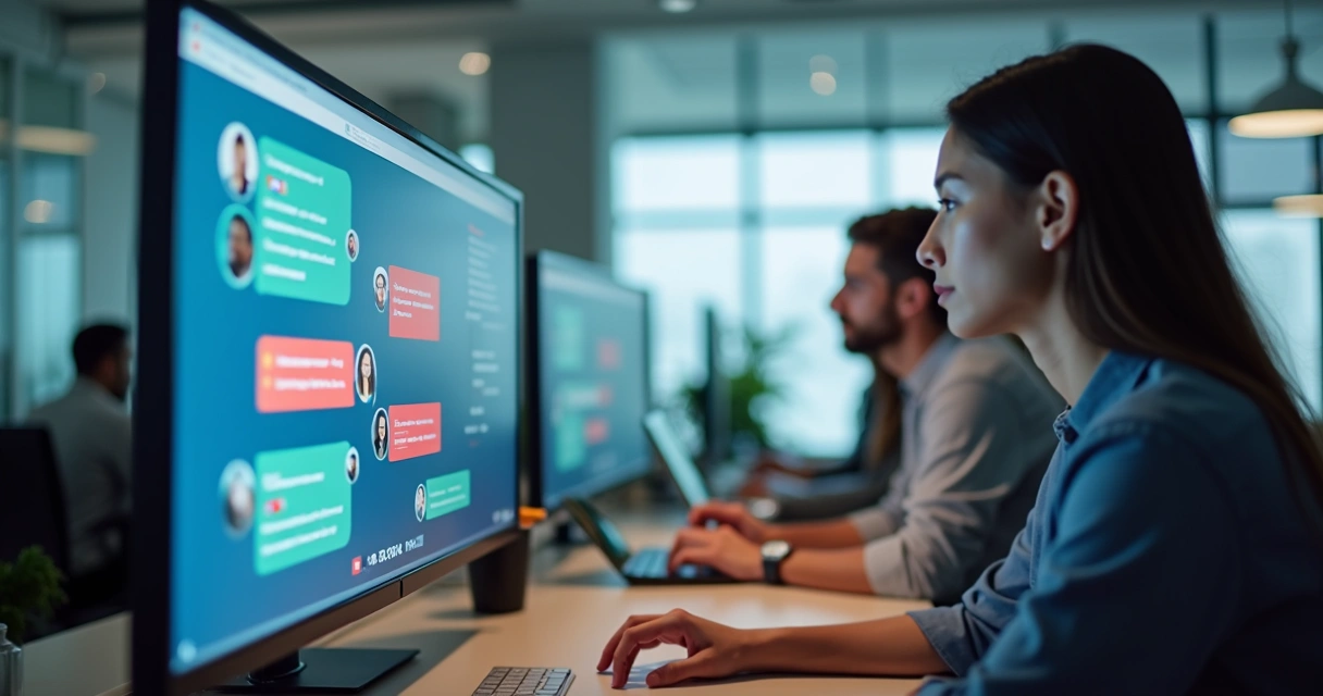 Membros de equipe trocando mensagens em tela de chat instantâneo 