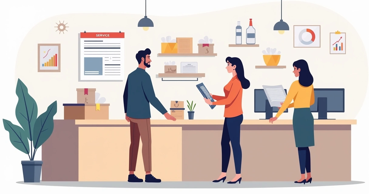 Equipe de assistência técnica conversando com cliente sobre troca