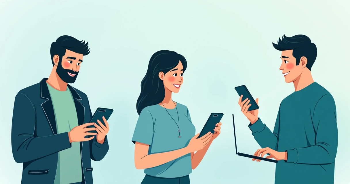 Ilustração de diferentes faixas etárias recebendo mensagens em canais variados