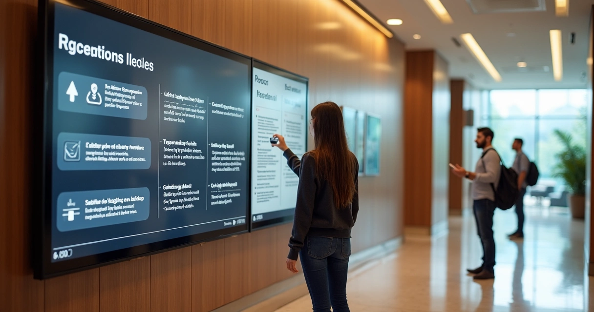 Painel digital de avisos em condomínio moderno 