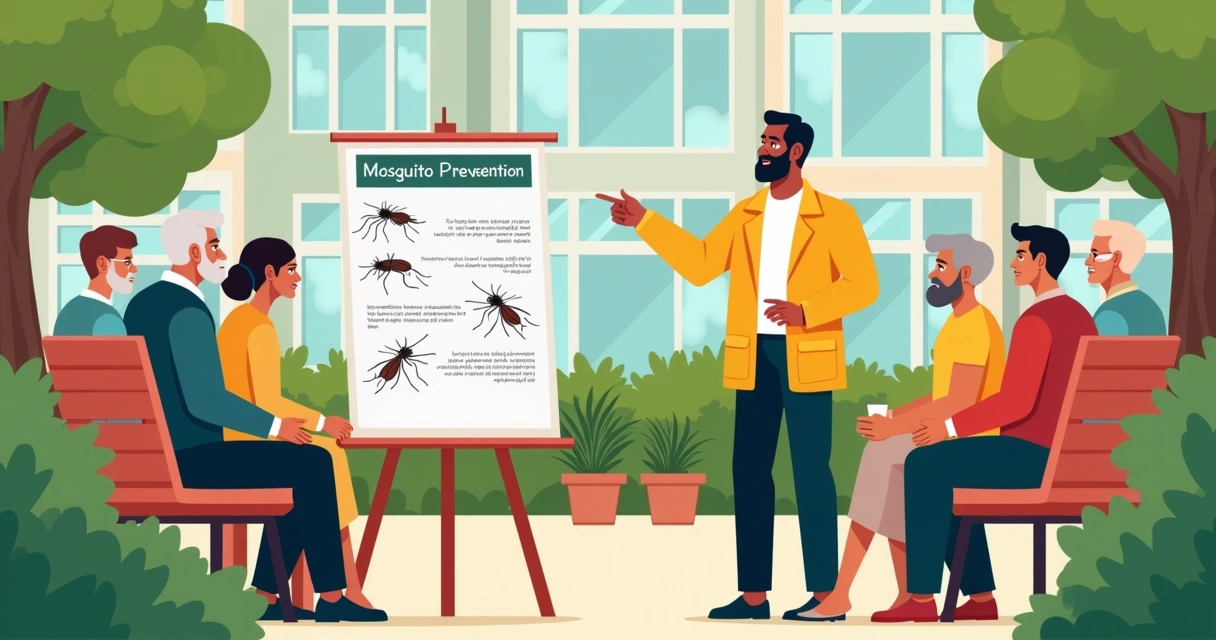 Síndico apresentando orientações sobre combate ao mosquito a moradores 