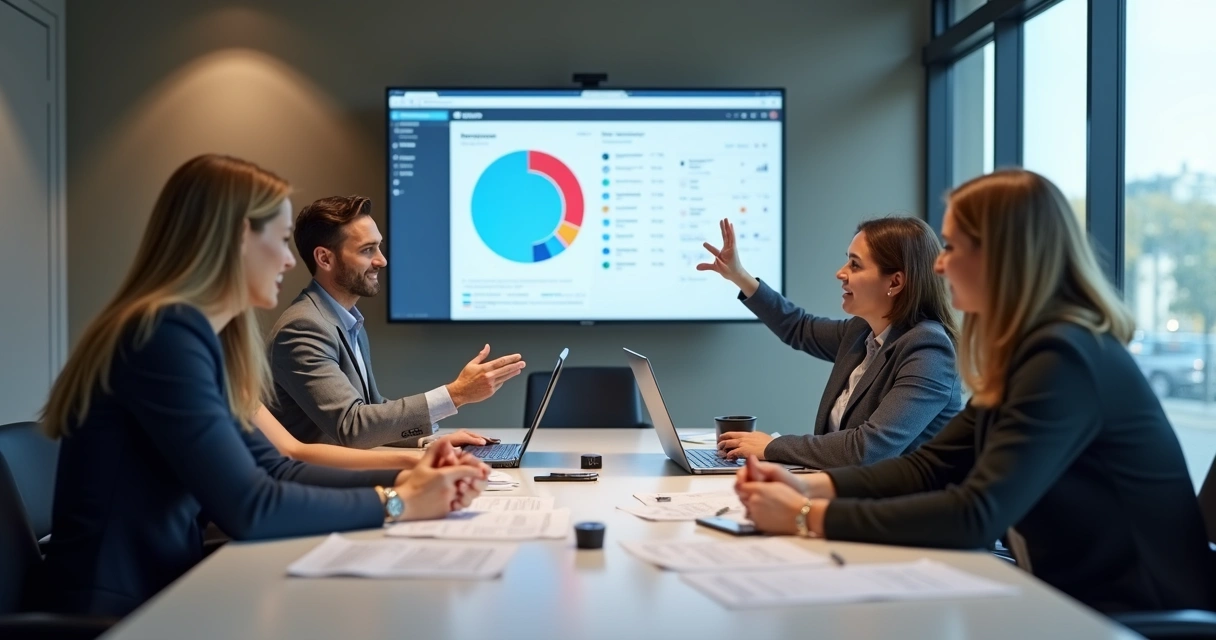 Equipe hoteleira reunida planejando resposta à crise 