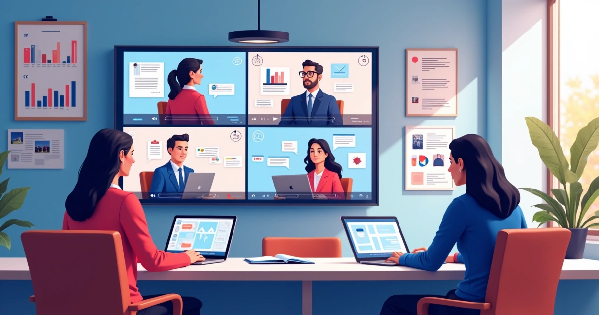 Equipe política reunida em ambiente digital para troca de mensagens 